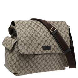 Pre Owned Gucci Beige/Brown GG Supreme Canvas Messenger Diaper Bag 