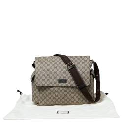 Pre Owned Gucci Beige/Brown GG Supreme Canvas Messenger Diaper Bag 