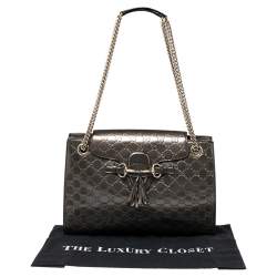 Pre Owned Gucci Dark Grey Guccissima Patent Leather Large Emily Chain Shoulder Bag