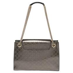 Pre Owned Gucci Dark Grey Guccissima Patent Leather Large Emily Chain Shoulder Bag