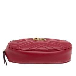 Pre Owned Gucci Red Matelasse Leather GG Marmont Belt Bag
