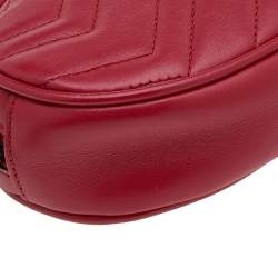 Pre Owned Gucci Red Matelasse Leather GG Marmont Belt Bag