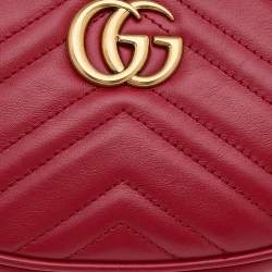 Pre Owned Gucci Red Matelasse Leather GG Marmont Belt Bag