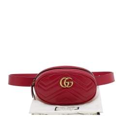 Pre Owned Gucci Red Matelasse Leather GG Marmont Belt Bag