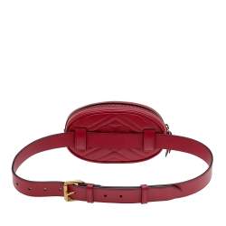 Pre Owned Gucci Red Matelasse Leather GG Marmont Belt Bag