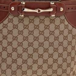 مملوكة مسبقًا حقيبة يد توتس غوتشي سوكي جلد وكانفاس جي جي بيج/بني 