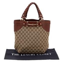 مملوكة مسبقًا حقيبة يد توتس غوتشي سوكي جلد وكانفاس جي جي بيج/بني 