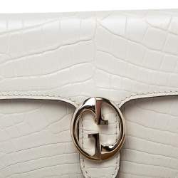 Pre Owned Gucci White Crocodile 1973 Flap Long Clutch