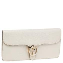 Pre Owned Gucci White Crocodile 1973 Flap Long Clutch