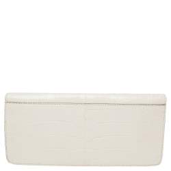 Pre Owned Gucci White Crocodile 1973 Flap Long Clutch