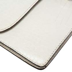 Pre Owned Gucci White Crocodile 1973 Flap Long Clutch