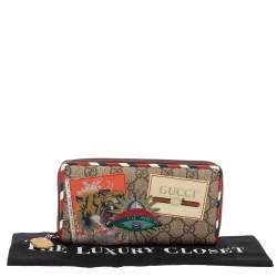 Gucci Beige/Brown GG Supreme Canvas And Leather Applique Courrier Zip Around Wallet