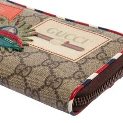 Gucci Beige/Brown GG Supreme Canvas And Leather Applique Courrier Zip Around Wallet