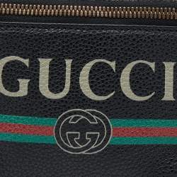 Pre Owned Gucci Black Pebbled Leather Small Logo Web Belt Bag