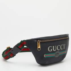 Pre Owned Gucci Black Pebbled Leather Small Logo Web Belt Bag