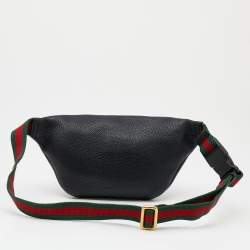 Pre Owned Gucci Black Pebbled Leather Small Logo Web Belt Bag