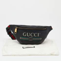 Pre Owned Gucci Black Pebbled Leather Small Logo Web Belt Bag
