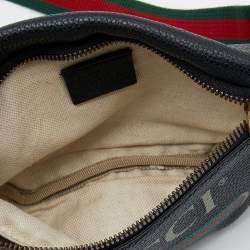 Pre Owned Gucci Black Pebbled Leather Small Logo Web Belt Bag