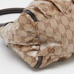Pre Owned Gucci Beige/Ebony GG Crystal Canvas and Leather Small D Ring Hobo