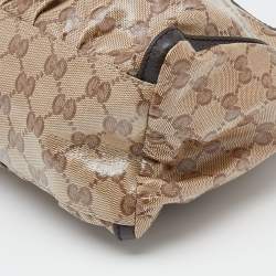 Pre Owned Gucci Beige/Ebony GG Crystal Canvas and Leather Small D Ring Hobo
