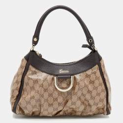 Pre Owned Gucci Beige/Ebony GG Crystal Canvas and Leather Small D Ring Hobo