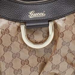 Pre Owned Gucci Beige/Ebony GG Crystal Canvas and Leather Small D Ring Hobo