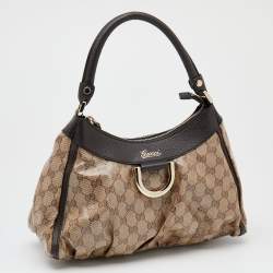 Pre Owned Gucci Beige/Ebony GG Crystal Canvas and Leather Small D Ring Hobo
