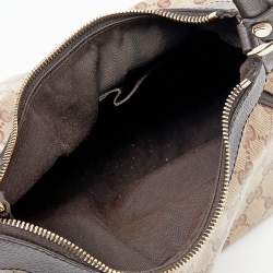 Pre Owned Gucci Beige/Ebony GG Crystal Canvas and Leather Small D Ring Hobo