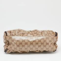 Pre Owned Gucci Beige/Ebony GG Crystal Canvas and Leather Small D Ring Hobo