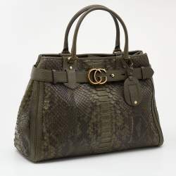 مملوكة مسبقًا Gucci Green Python and Leather Large GG Running Tote