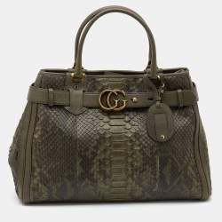 مملوكة مسبقًا Gucci Green Python and Leather Large GG Running Tote