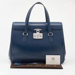 Pre Owned Gucci Blue Smooth Leather Lady Lock Satchel