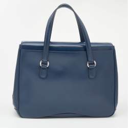 Pre Owned Gucci Blue Smooth Leather Lady Lock Satchel