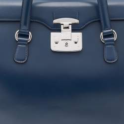 Pre Owned Gucci Blue Smooth Leather Lady Lock Satchel