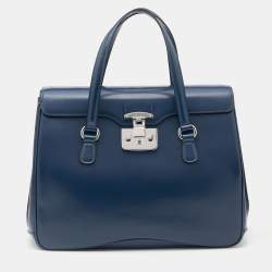 Pre Owned Gucci Blue Smooth Leather Lady Lock Satchel