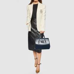 Pre Owned Gucci Blue Smooth Leather Lady Lock Satchel