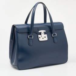 Pre Owned Gucci Blue Smooth Leather Lady Lock Satchel