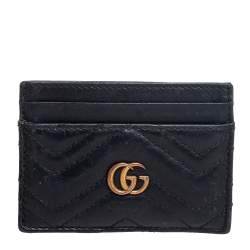 مملوكة مسبقًا Gucci Black Chevron Leather GG Marmont Card Holder
