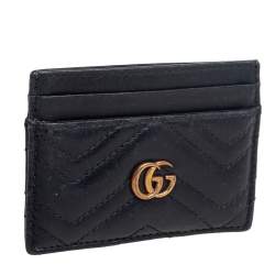 مملوكة مسبقًا Gucci Black Chevron Leather GG Marmont Card Holder