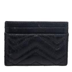 مملوكة مسبقًا Gucci Black Chevron Leather GG Marmont Card Holder