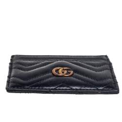 مملوكة مسبقًا Gucci Black Chevron Leather GG Marmont Card Holder