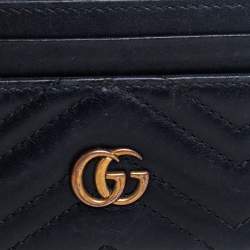 مملوكة مسبقًا Gucci Black Chevron Leather GG Marmont Card Holder