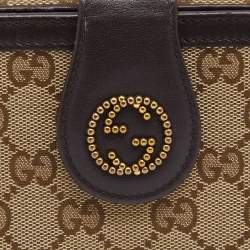 Pre Owned Gucci Brown/Beige GG Canvas and Leather Scarlet Continental Wallet