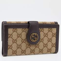Pre Owned Gucci Brown/Beige GG Canvas and Leather Scarlet Continental Wallet