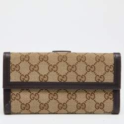 Pre Owned Gucci Brown/Beige GG Canvas and Leather Scarlet Continental Wallet