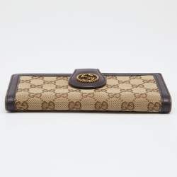 Pre Owned Gucci Brown/Beige GG Canvas and Leather Scarlet Continental Wallet