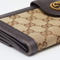Pre Owned Gucci Brown/Beige GG Canvas and Leather Scarlet Continental Wallet