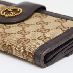 Pre Owned Gucci Brown/Beige GG Canvas and Leather Scarlet Continental Wallet