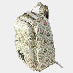 Pre Owned Gucci Creme Multicolor Satin Floral Print NY Yankees Patch Backpack