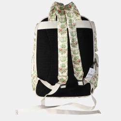 Pre Owned Gucci Creme Multicolor Satin Floral Print NY Yankees Patch Backpack